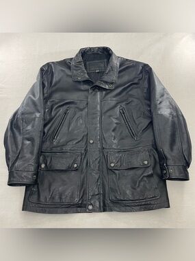 VTG Boulevard Club Black Leather Jacket Men LG 42-44 Full Zip Insulated Quilted